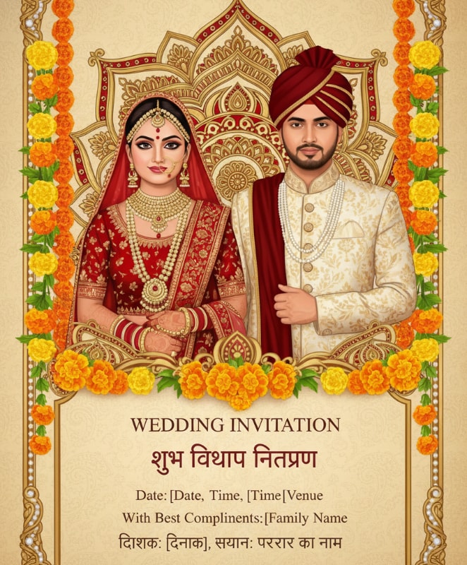 traditional indian wedding card with mandala patterns