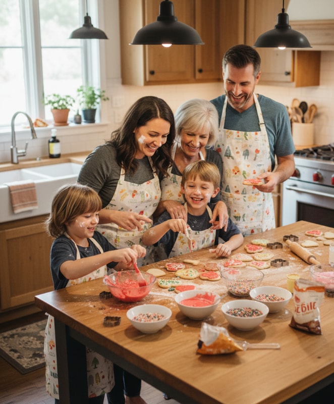 family valentines baking cookie decorating photo