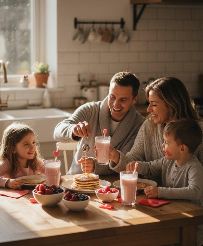 valentine family breakfast photos heart pancakes