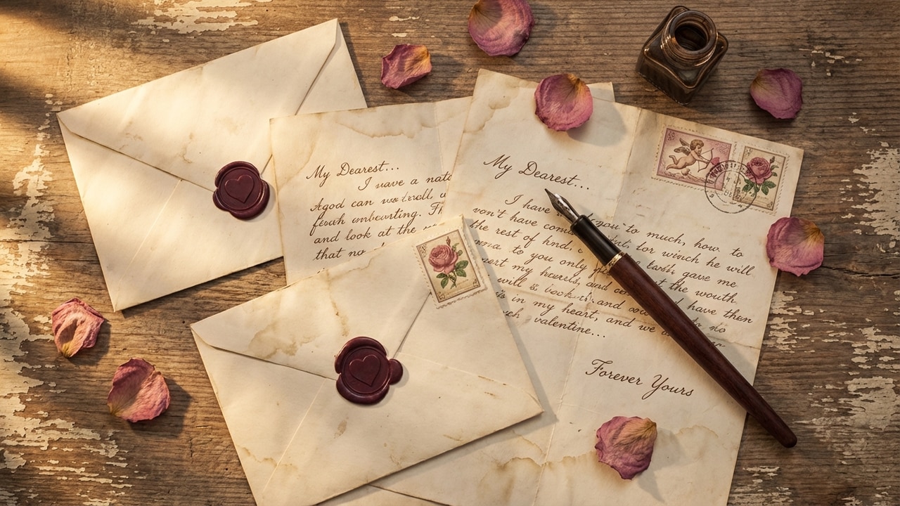 valentine computer background love letters vintage stamps