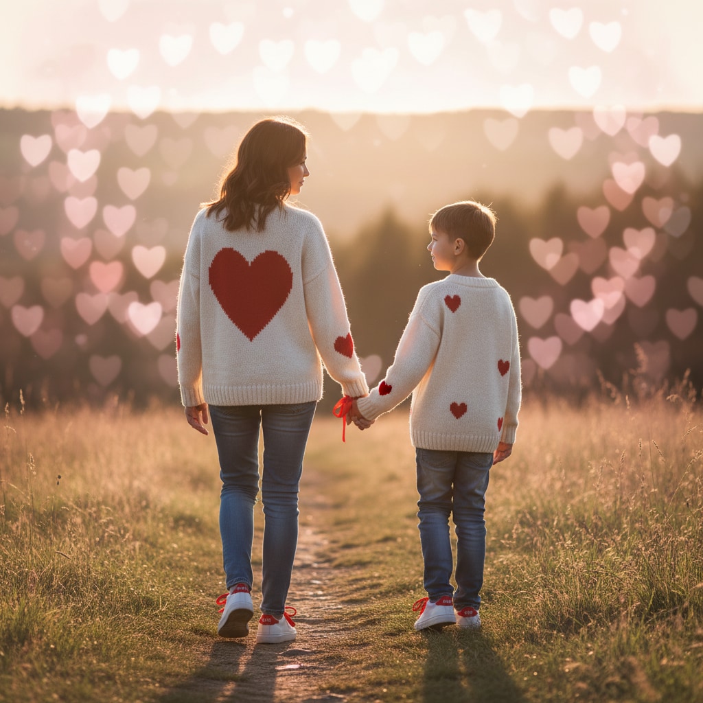 Mom Son Valentine Creative Poses - Holding Hands Walking Together Photo
