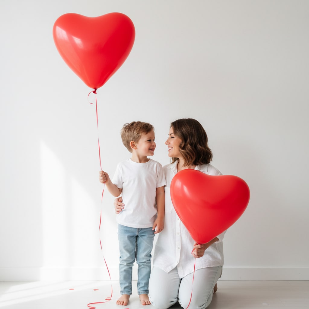 Mom Son Valentine Home Photoshoot - Simple White Background DIY Ideas