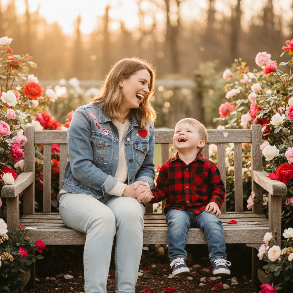 Mommy Me Valentine Photoshoot - Casual Denim Hearts Outdoor Session