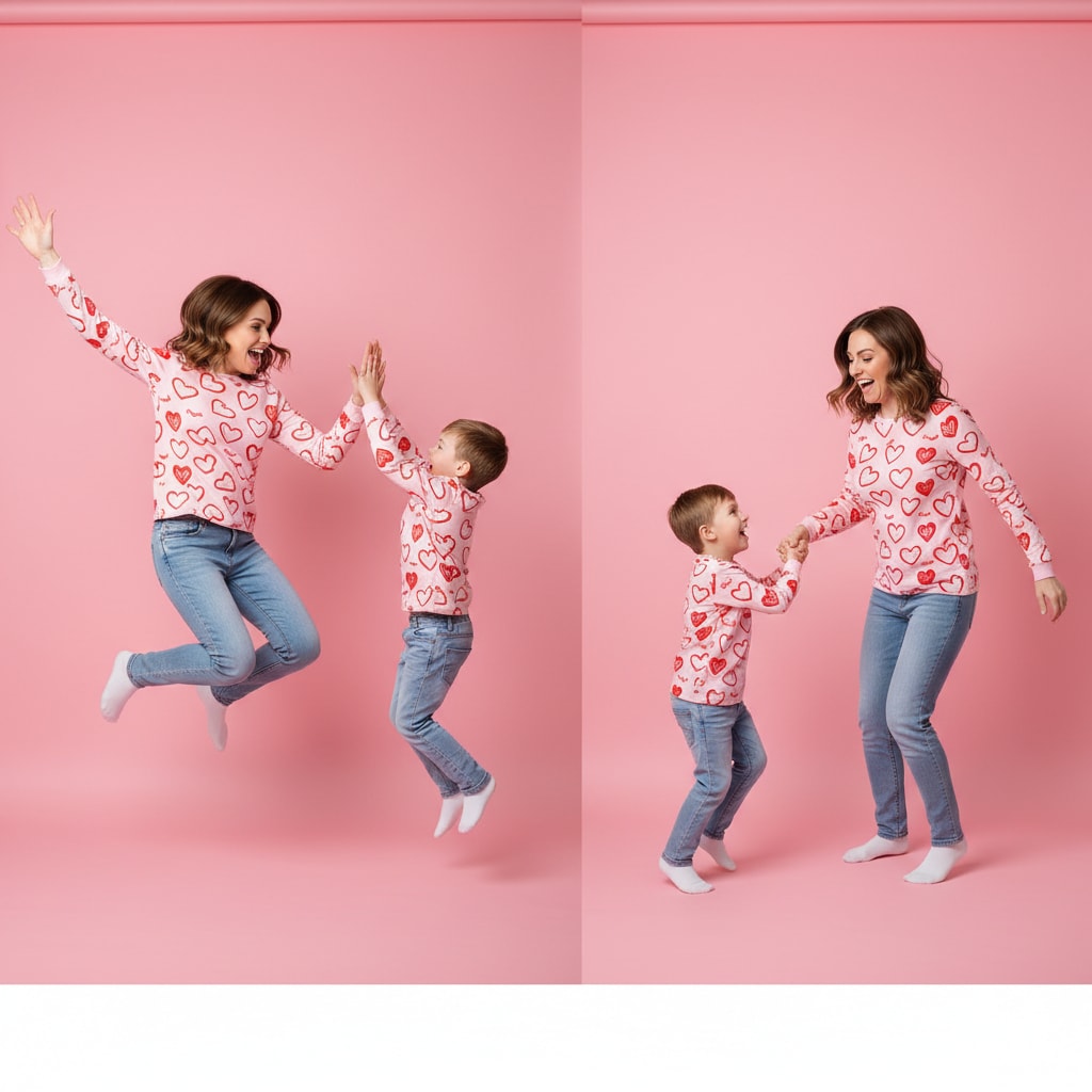 Valentine Day Mom Son Matching - Coordinated Pink Outfits Family Shoot