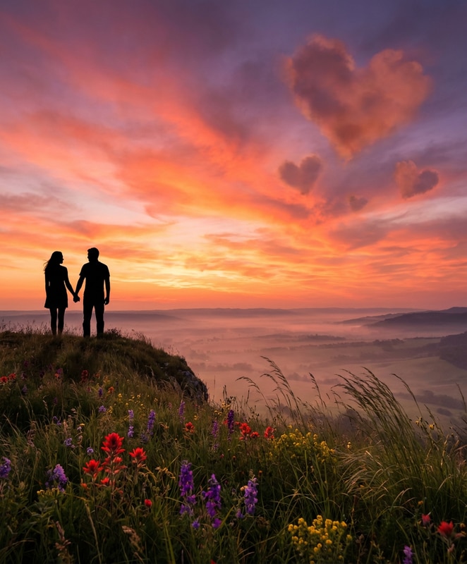 valentines day wallpaper computer - romantic couple silhouette at sunset