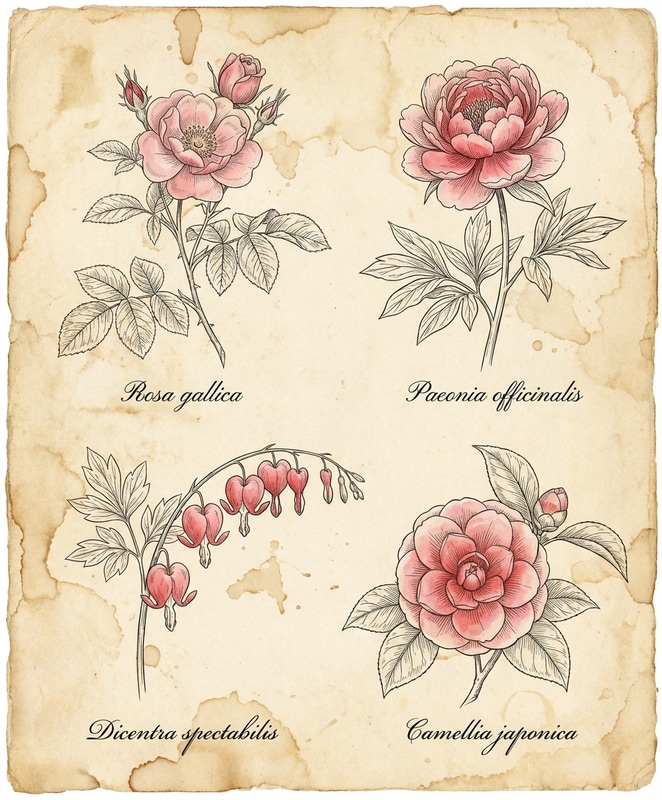 valentines day wallpaper desktop - botanical illustration with scientific drawings