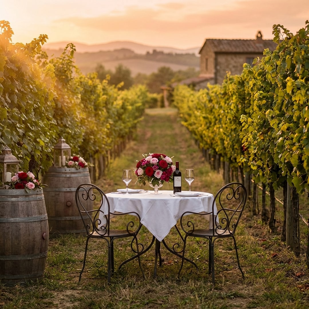 elegant vineyard golden hour proposal