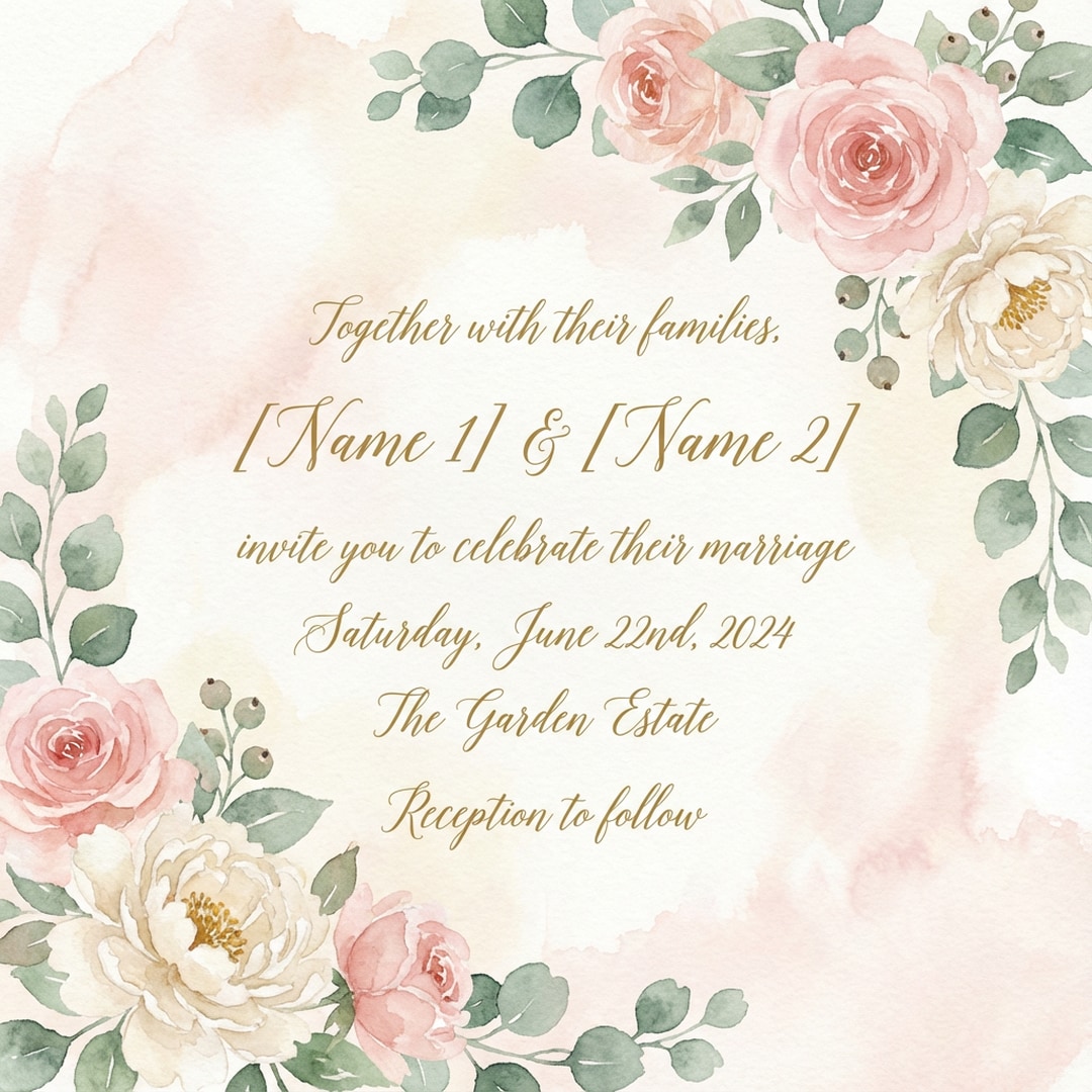 soft watercolor floral wedding invitation romantic