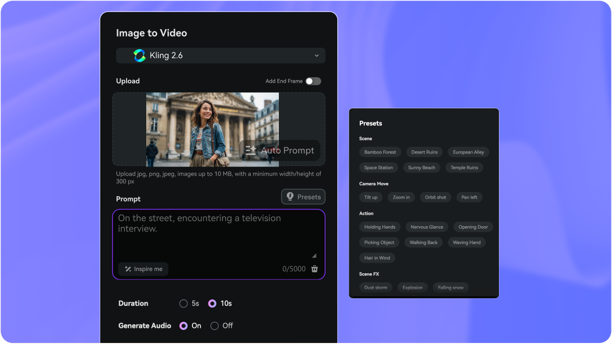 Step 2 — Write Your Prompt & Enable Audio