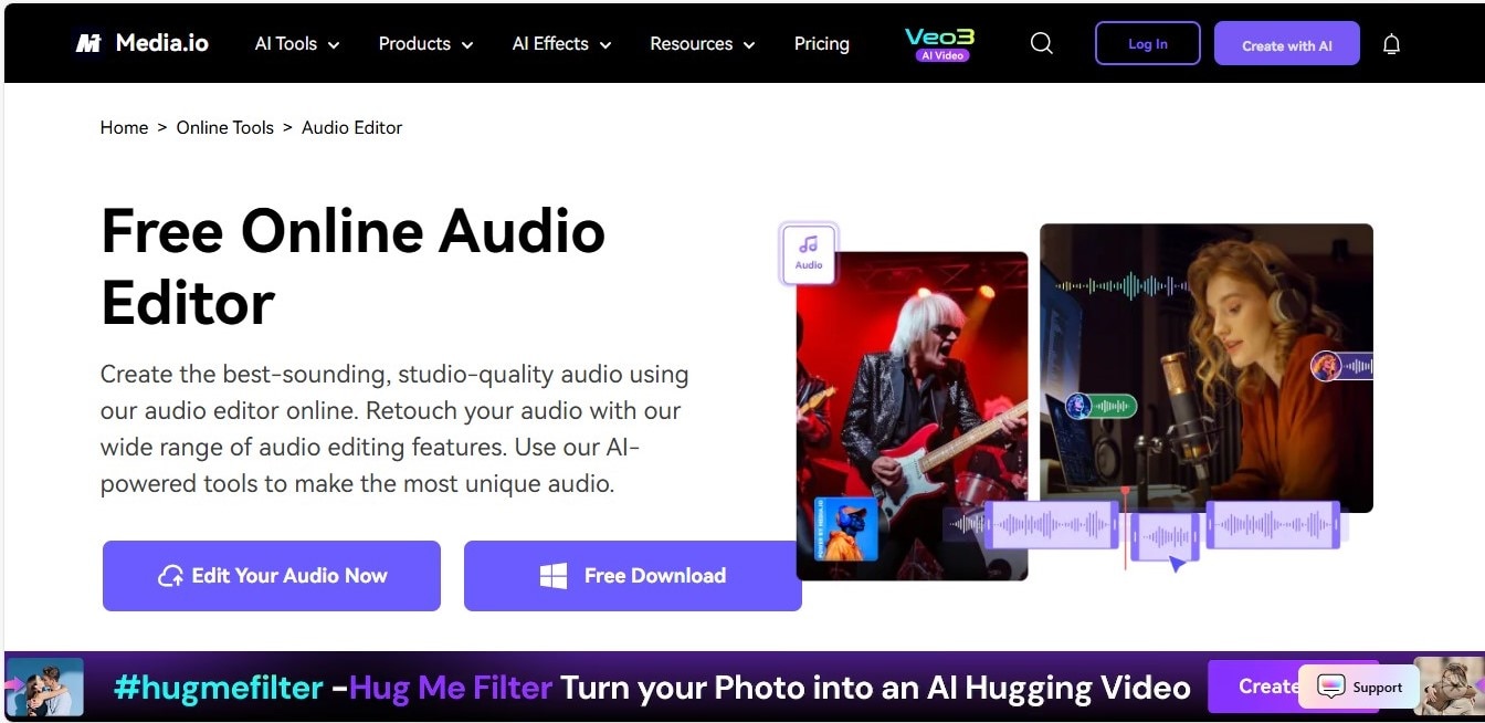 Media.io Free Online Audio Editor homepage