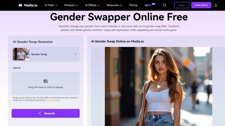Media.io Gender Swapper Homepage