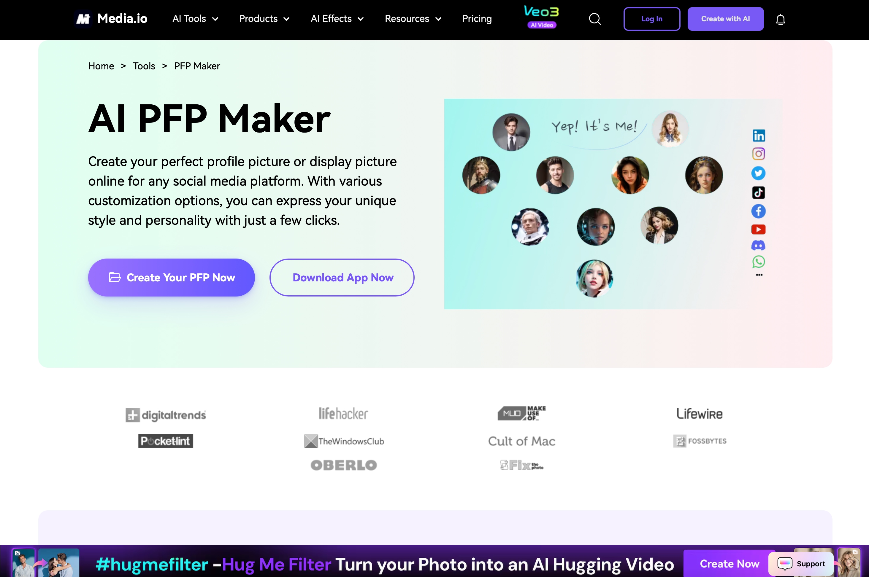 Media.io Profile Maker homepage