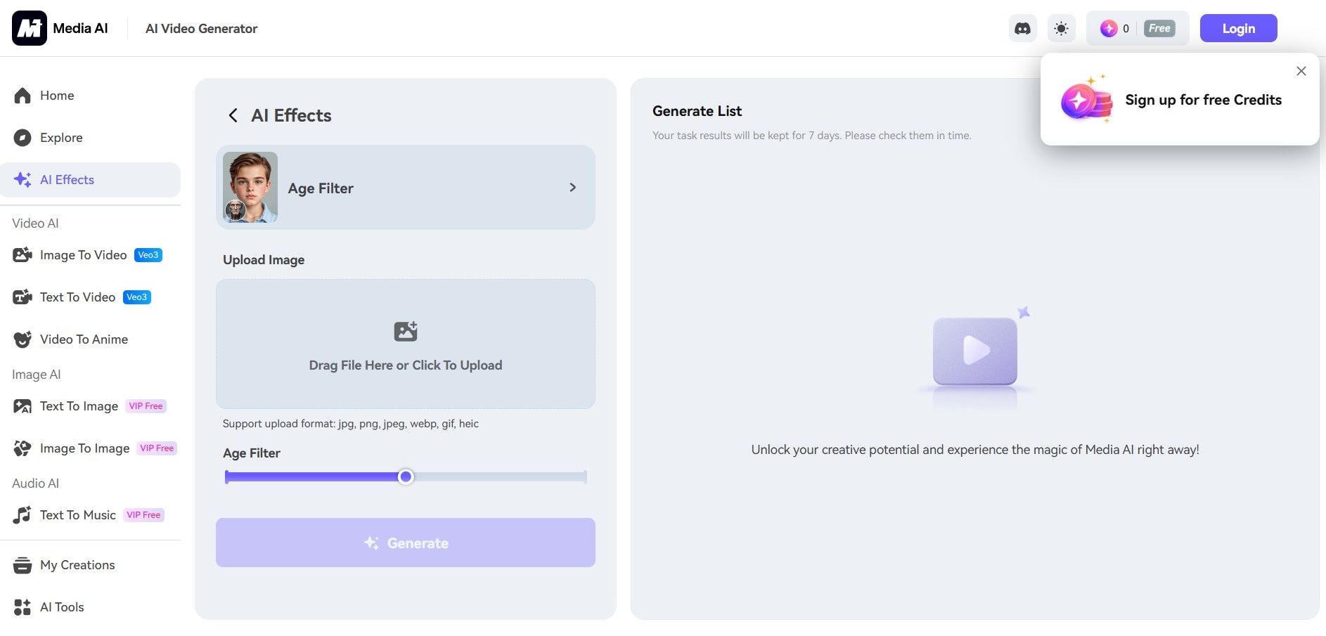 Media.io AI Aging Filter