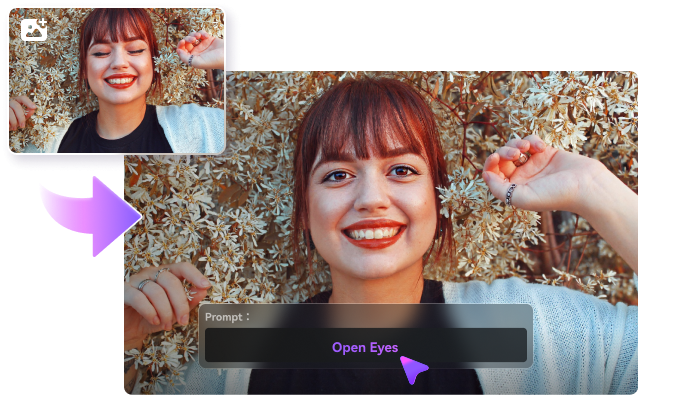 open closed eyes in photos using AI