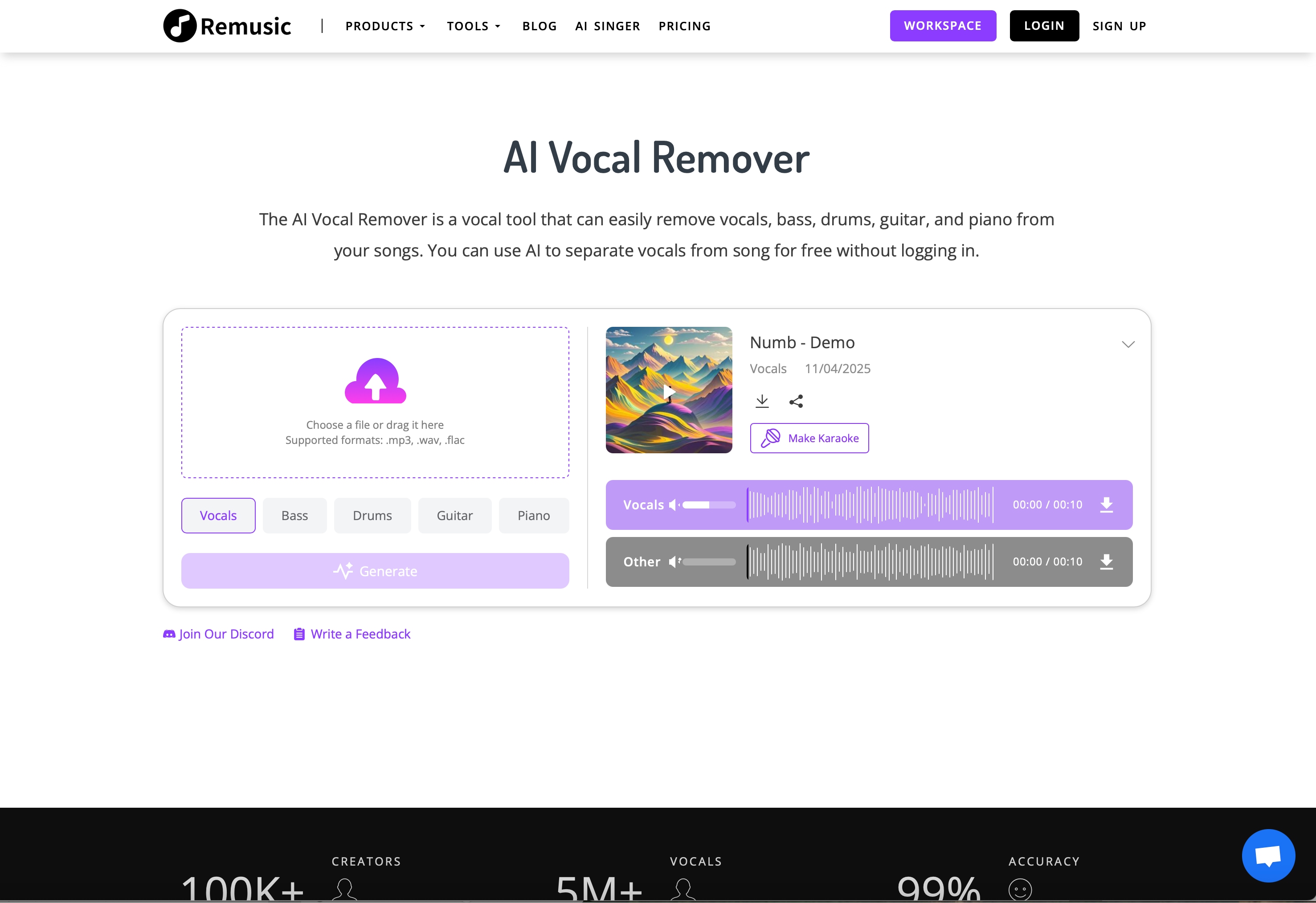 Remusic AI White Web Interface
