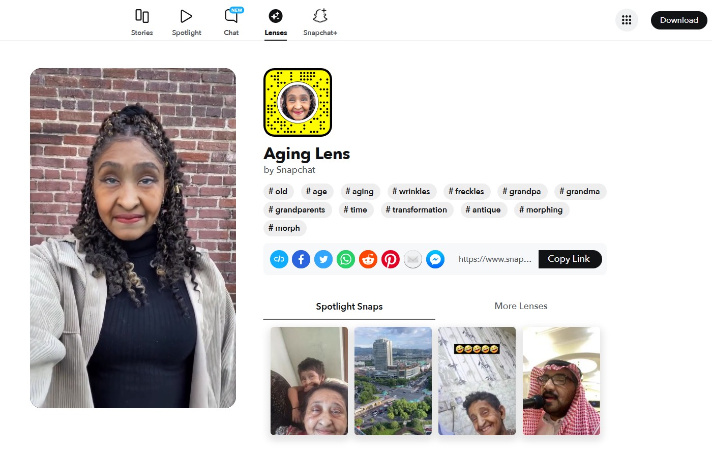 Snapchat aging lens snaps