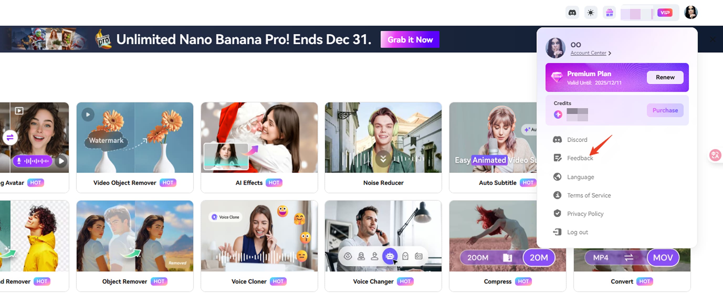 send feedback to media.io