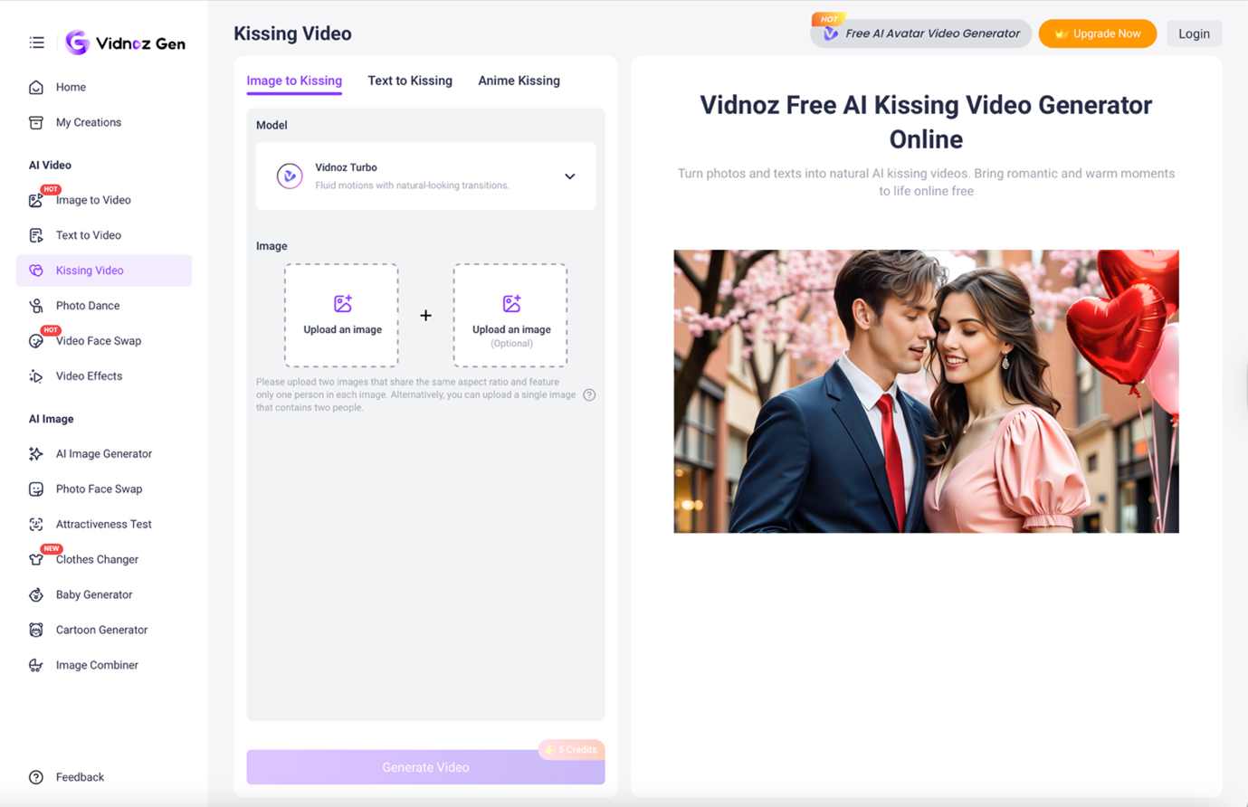 Vidnoz Light AI Kiss Tool