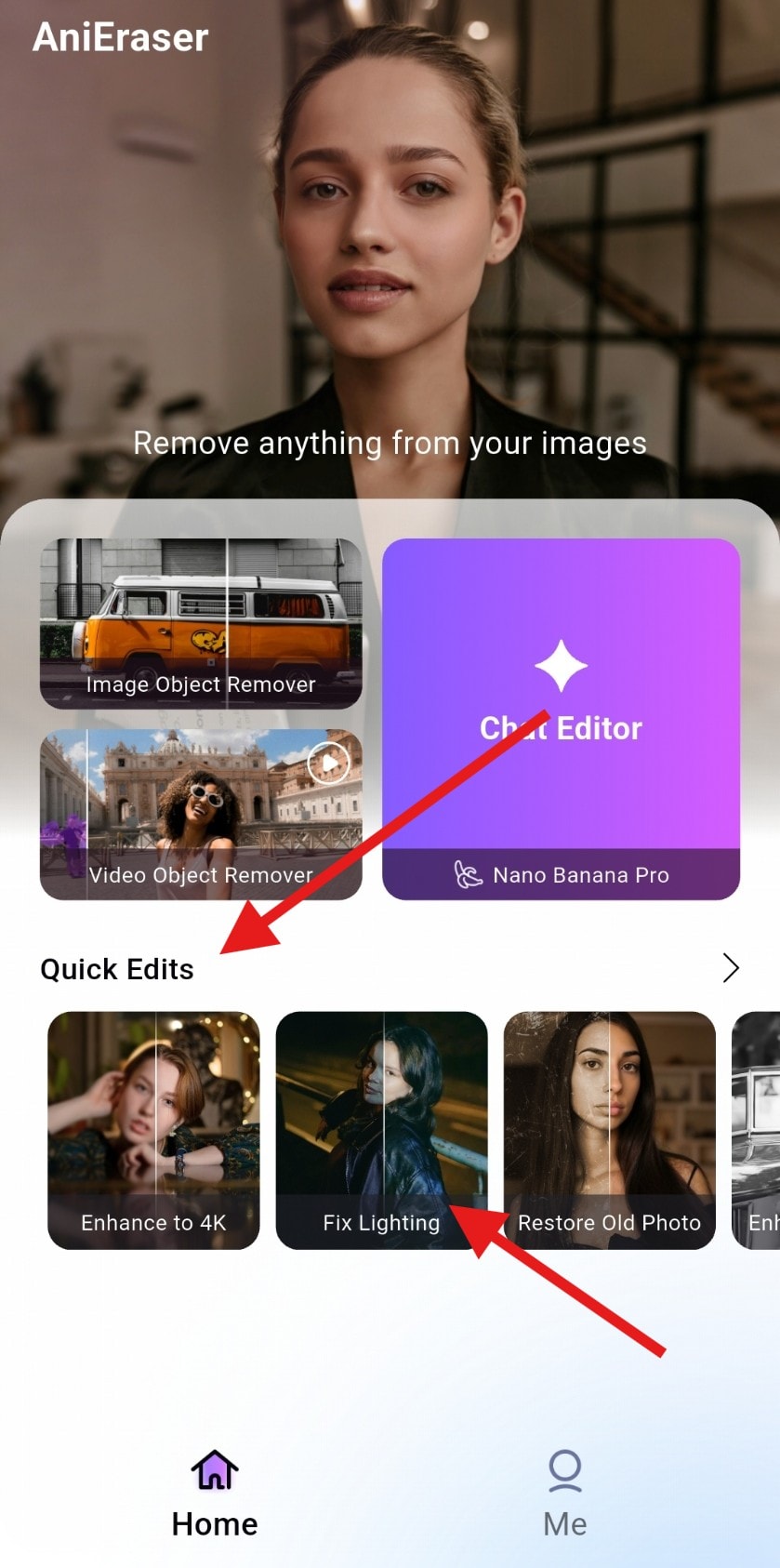 remove glare from photo with anieraser