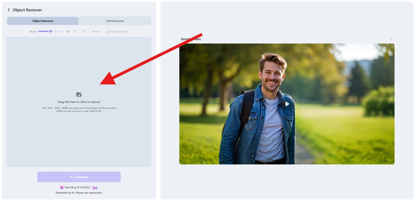 upload image for object remover online
