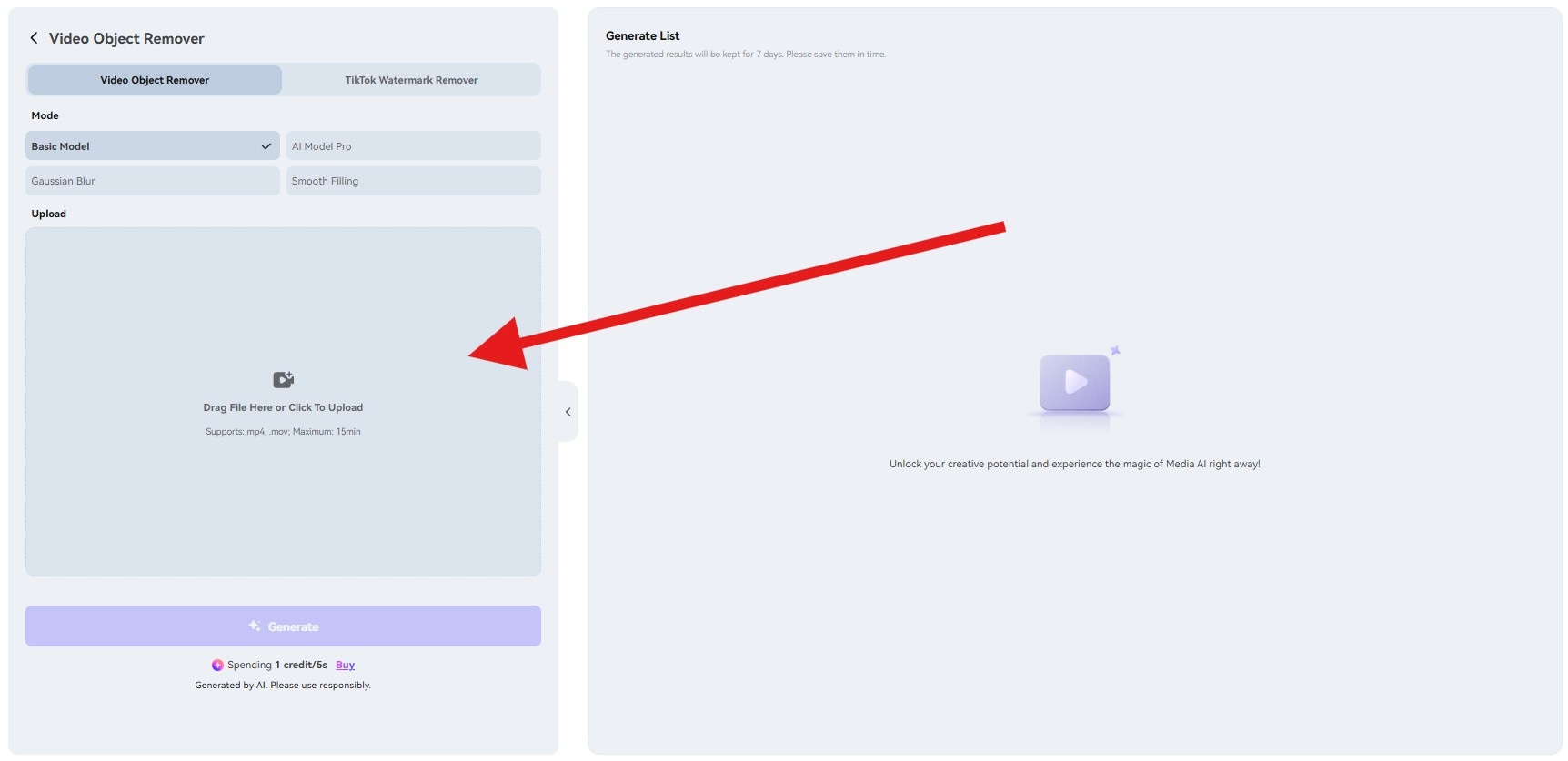 upload video for video object remover