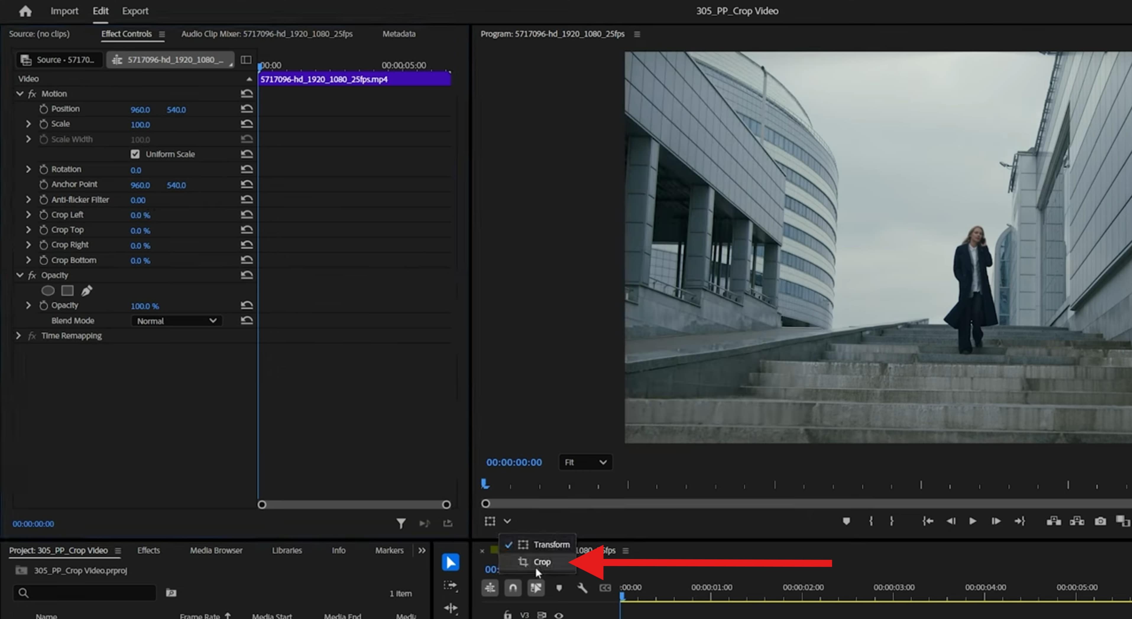 click to crop video premiere pro