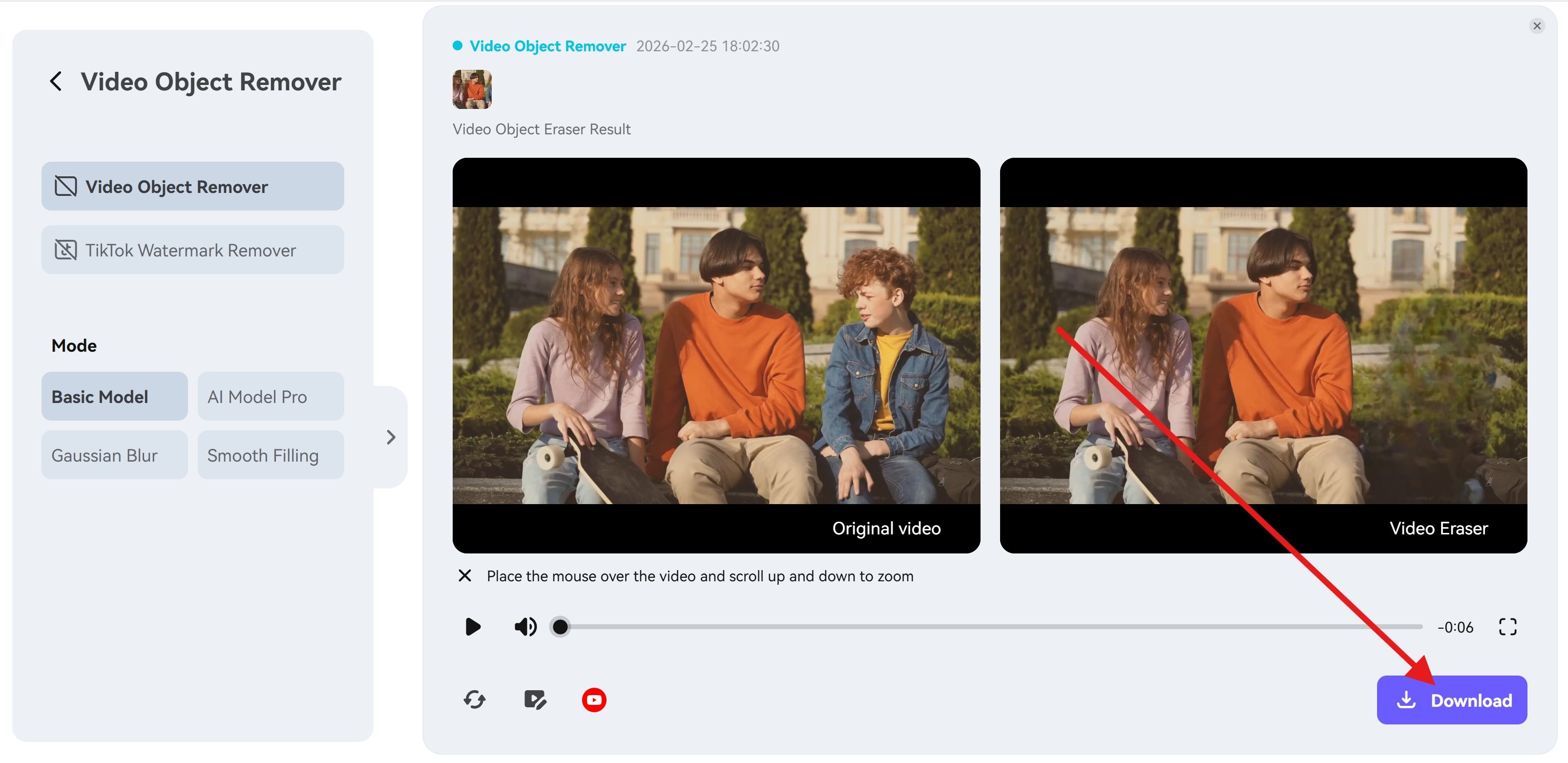 download video with removed object mediaio