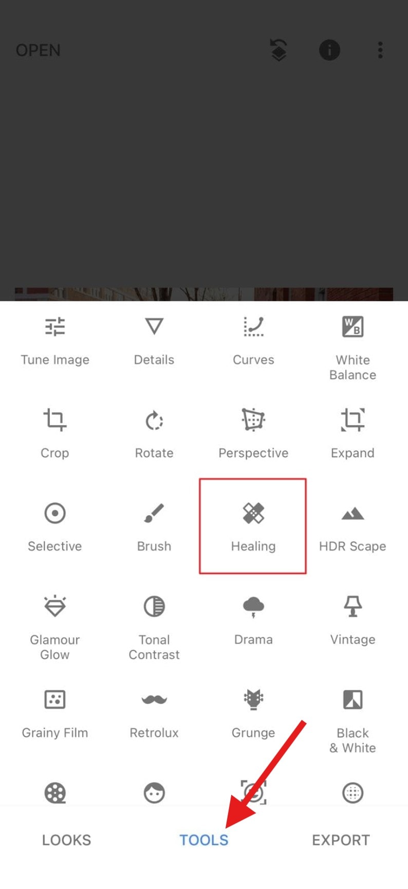 use healing tool remove object snapseed