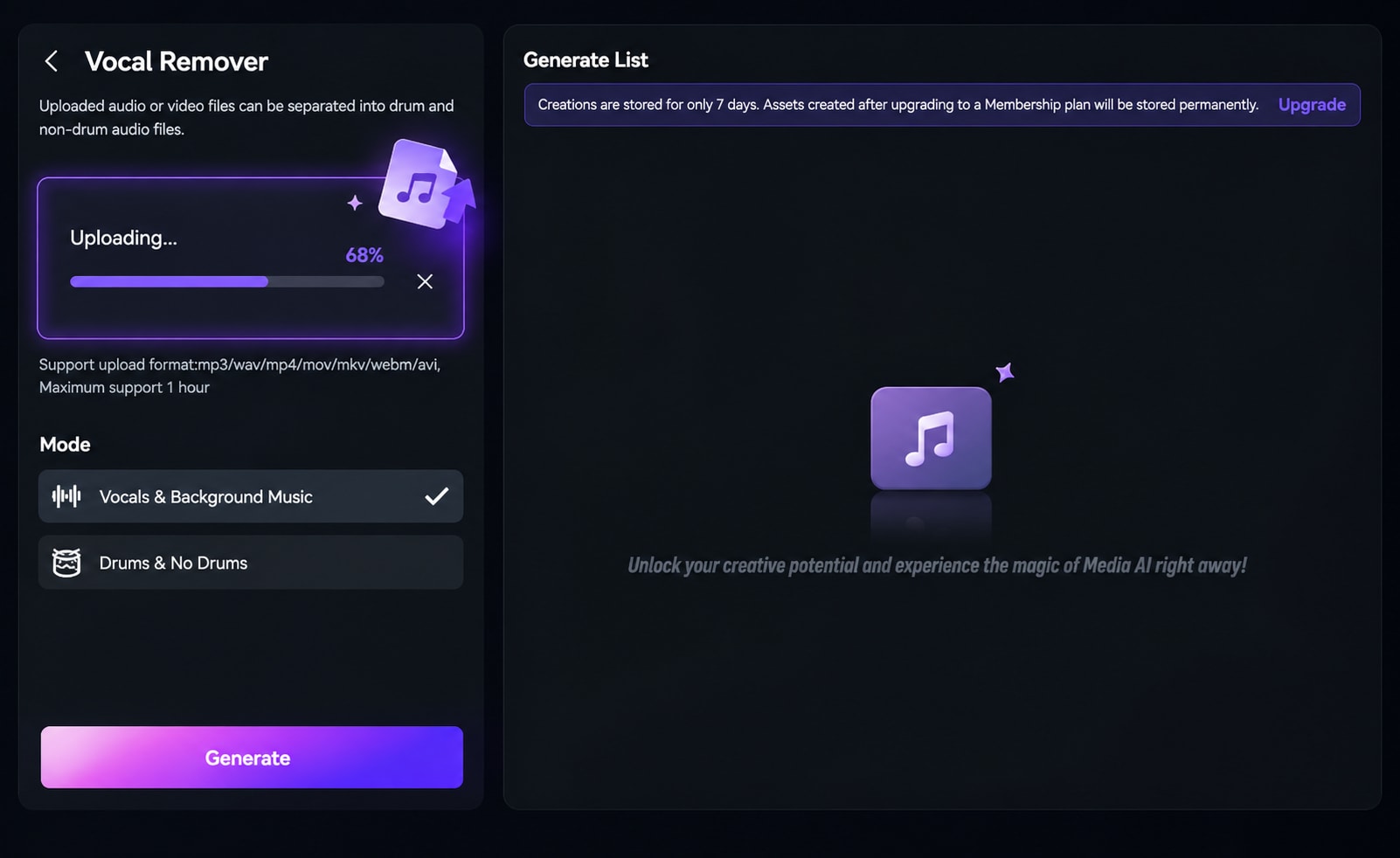 Step 2: Let AI separate vocals and instrumental