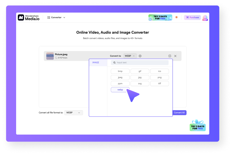 select webp format