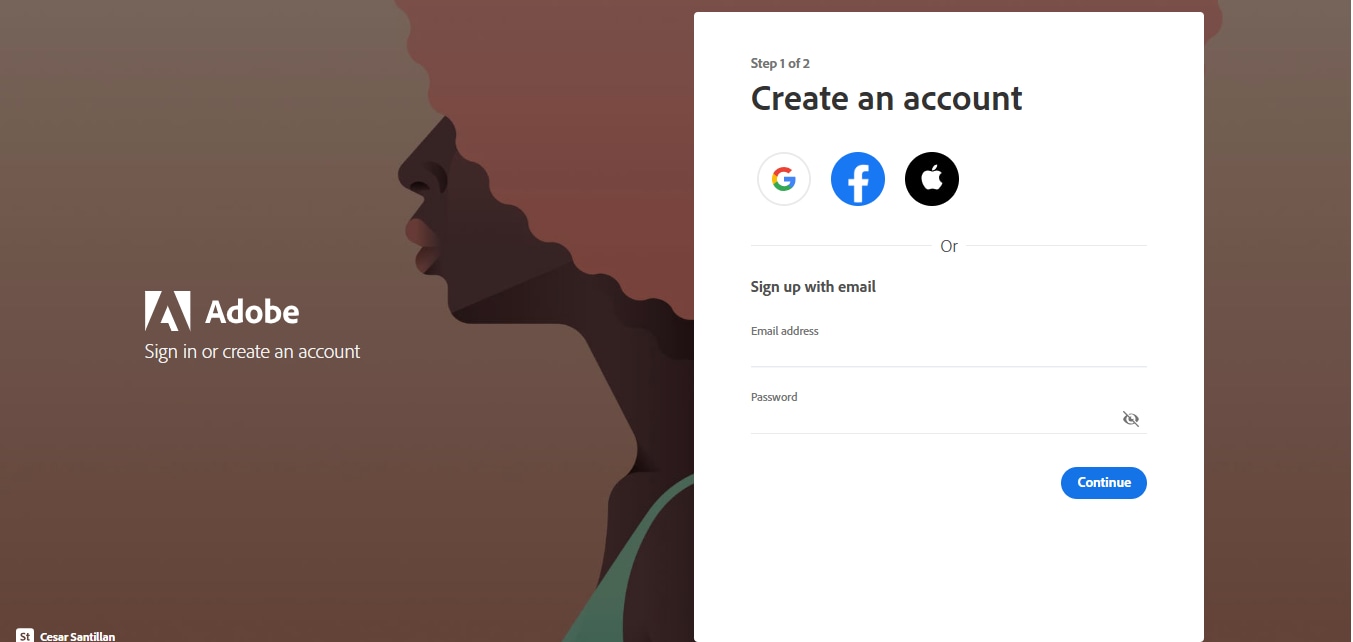 sign up an adobe account