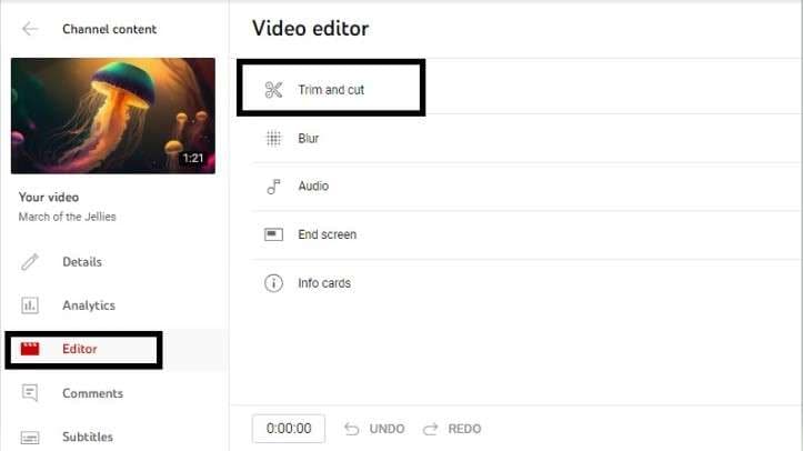 get into the editor section to clip youtube videos