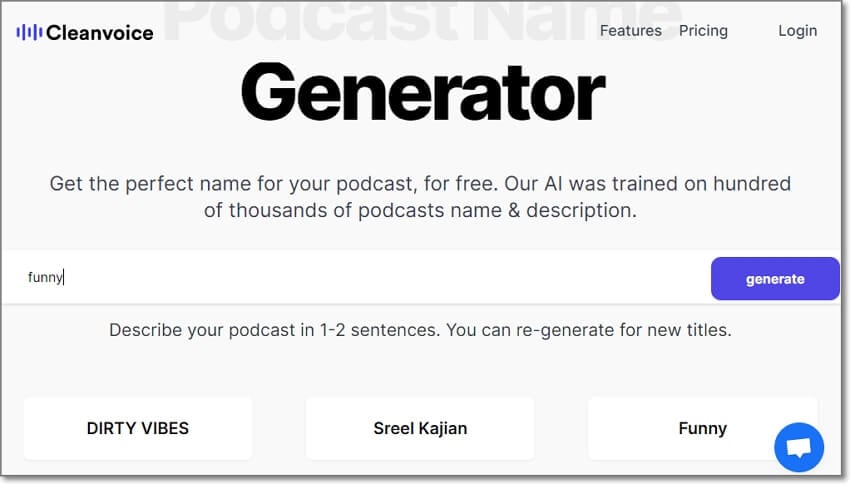 cleanvoice podcast name generator