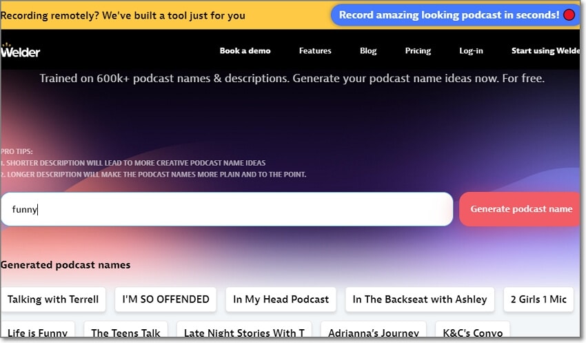 getwelder podcast name generator