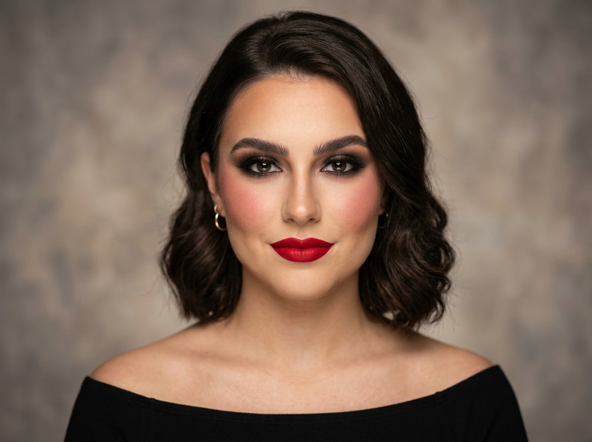 before - woman with full makeup