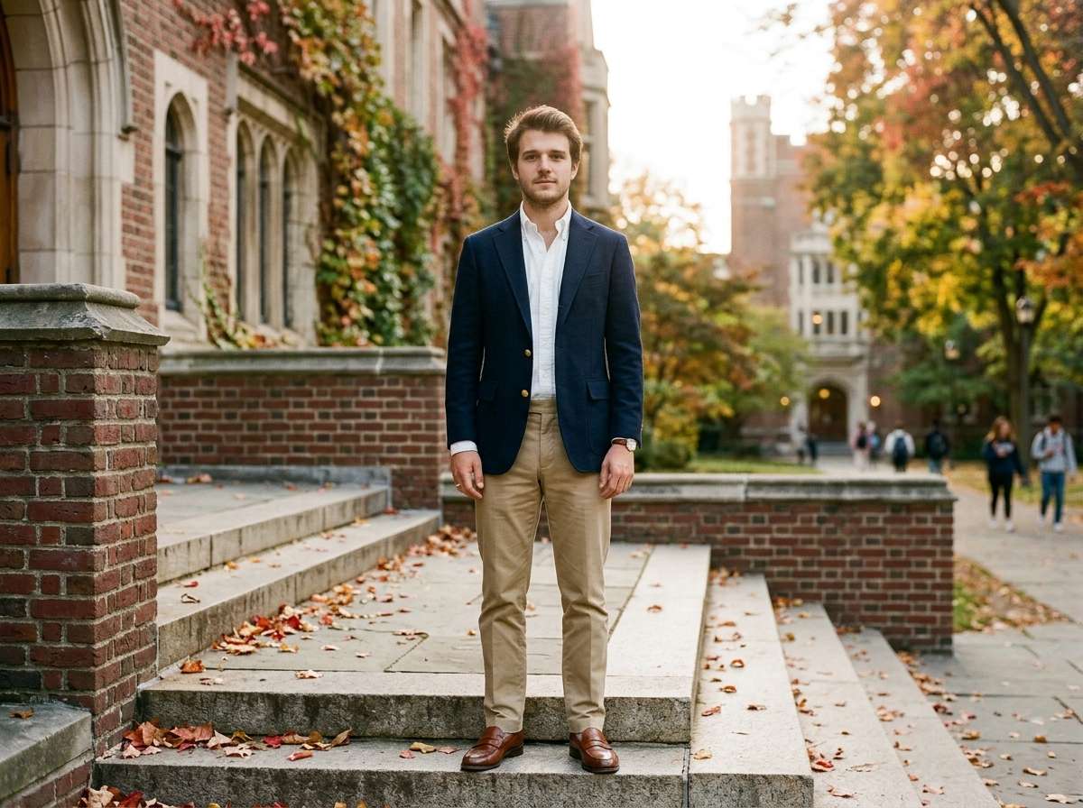 after - man transformed into Ivy League old money aesthetic by AI
