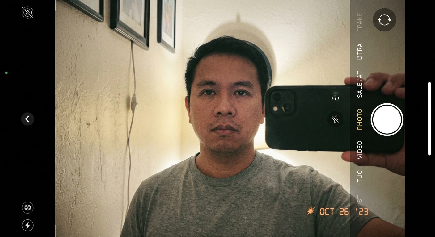 Before home selfie to passport photo example