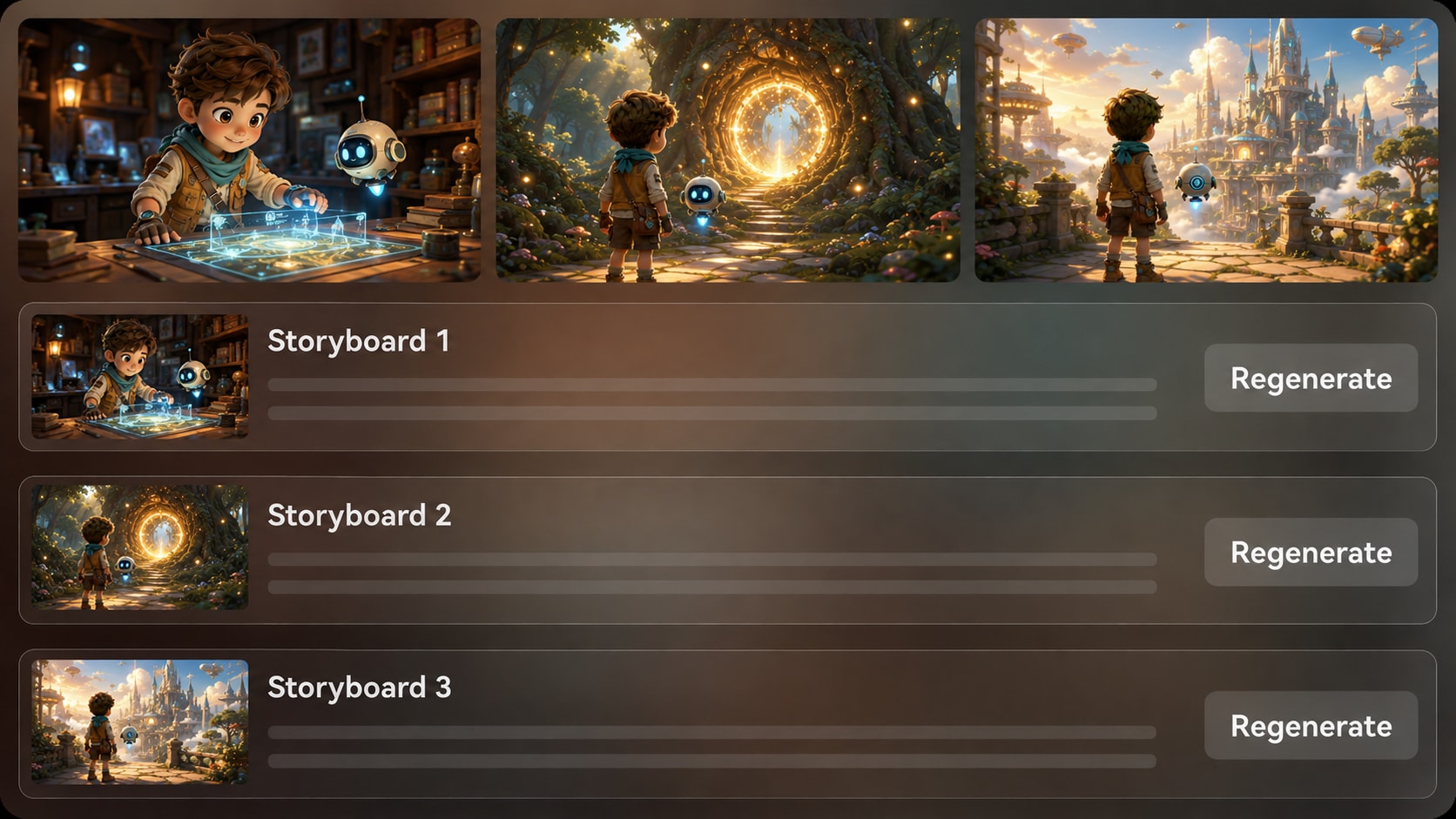 preview ai 3d world storyboard images