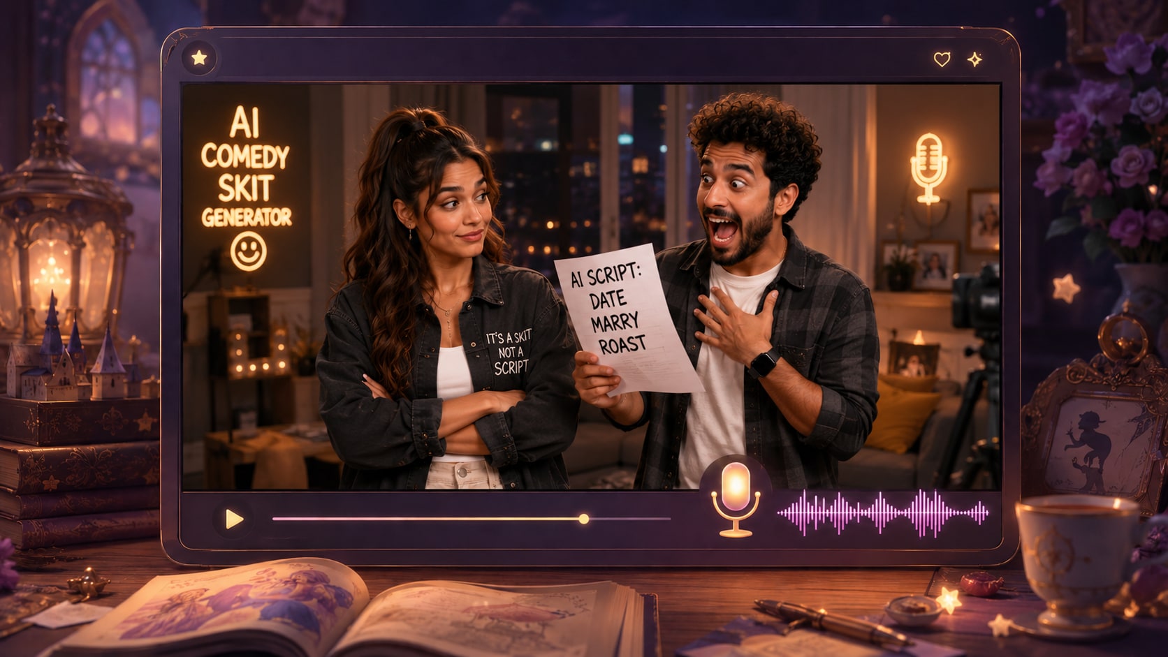 AI comedy skit generator from scripts