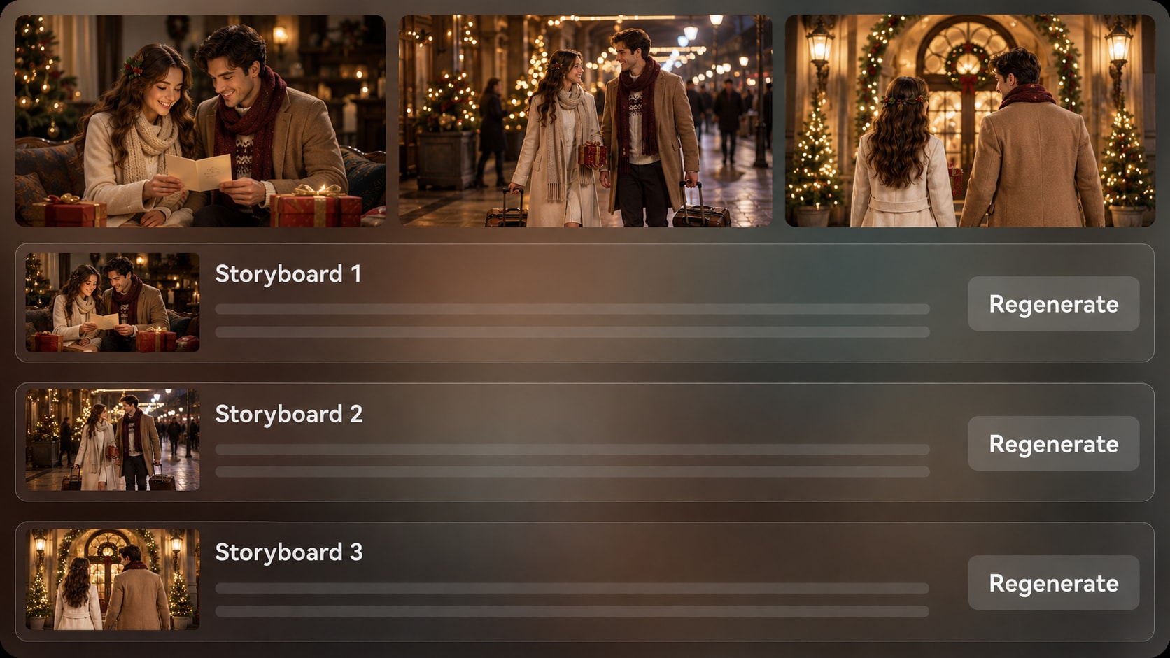 preview ai holiday video storybord