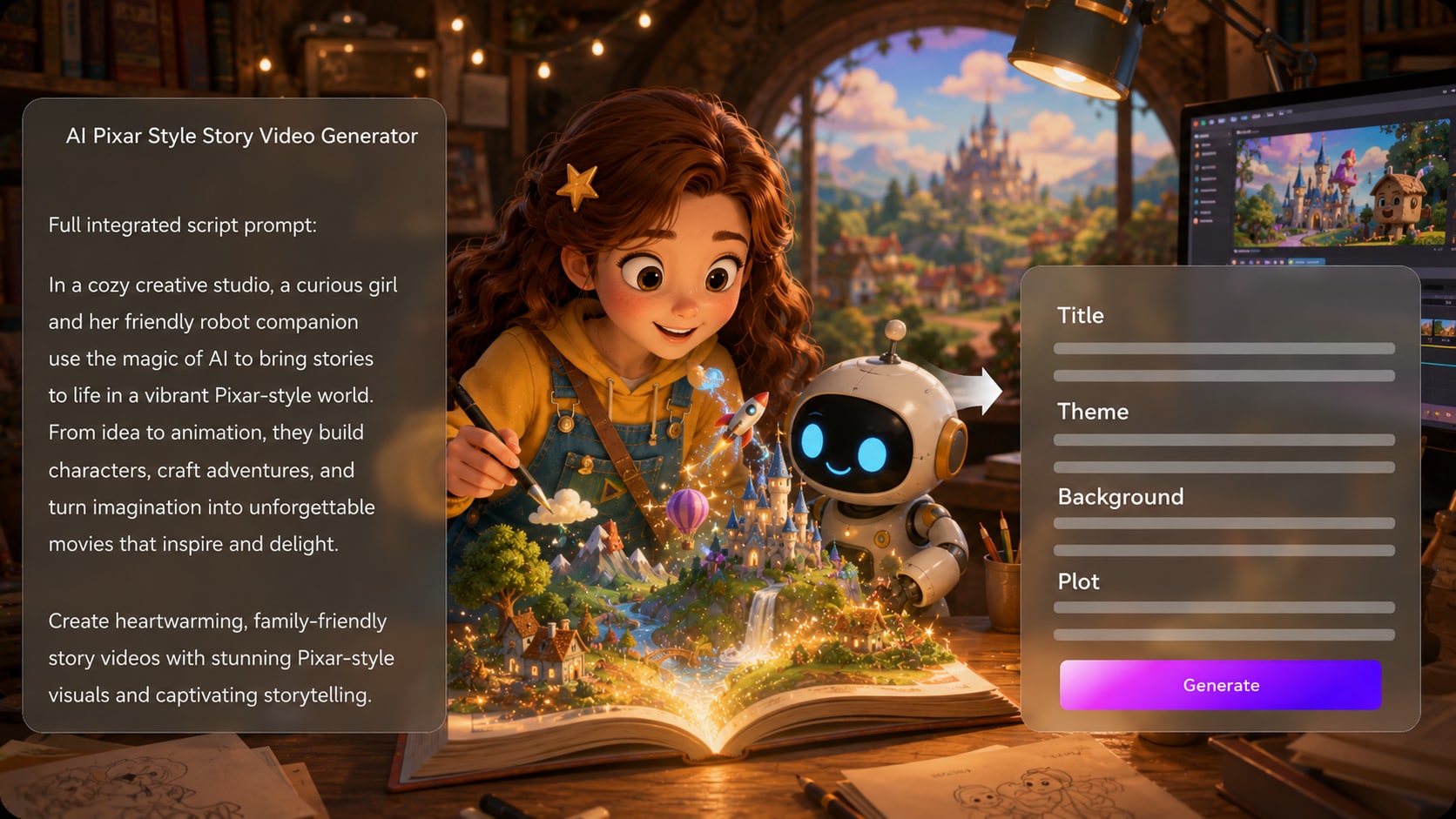 turn scripts into pixar video