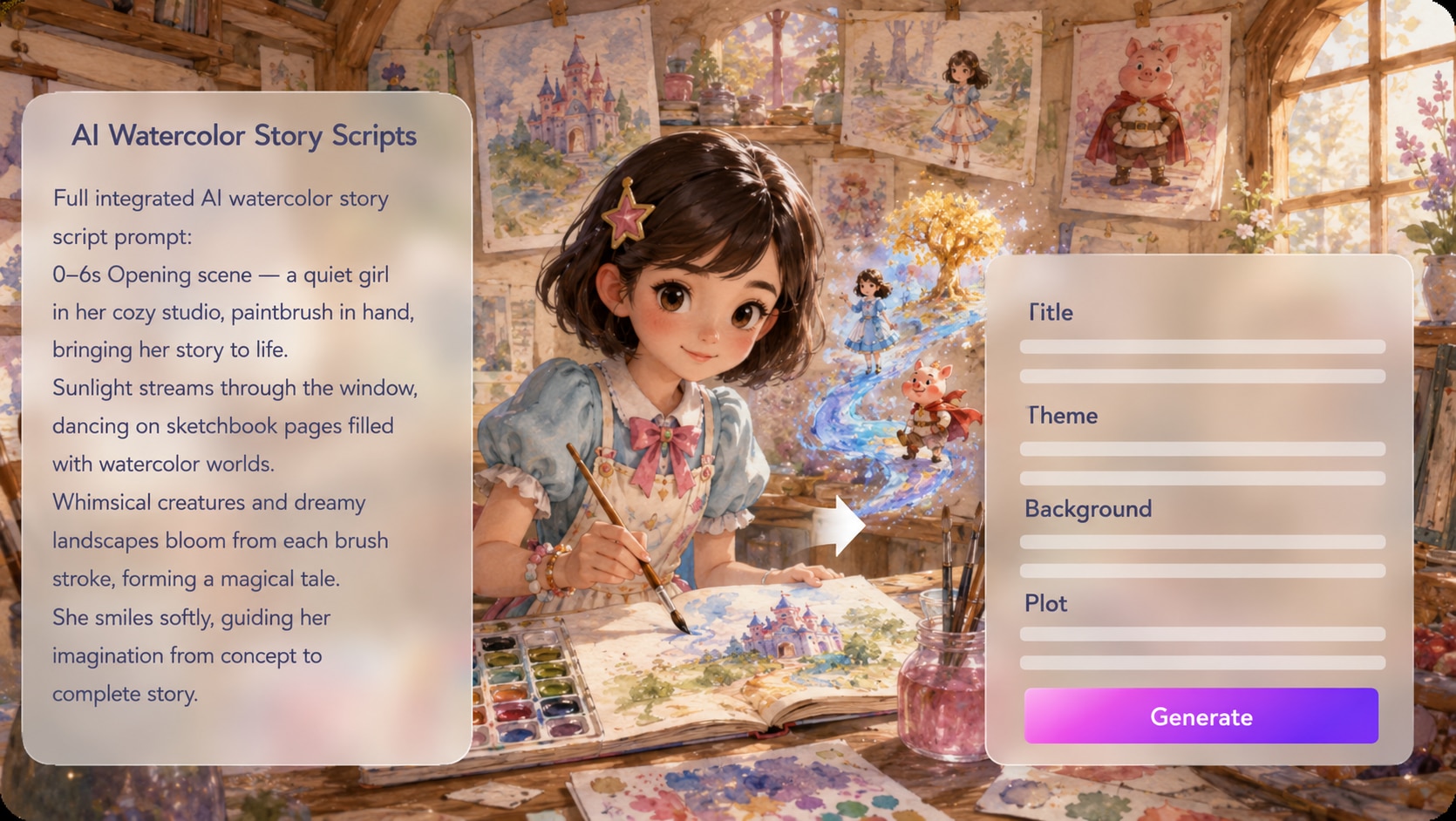 free online script to watercolor style story video maker