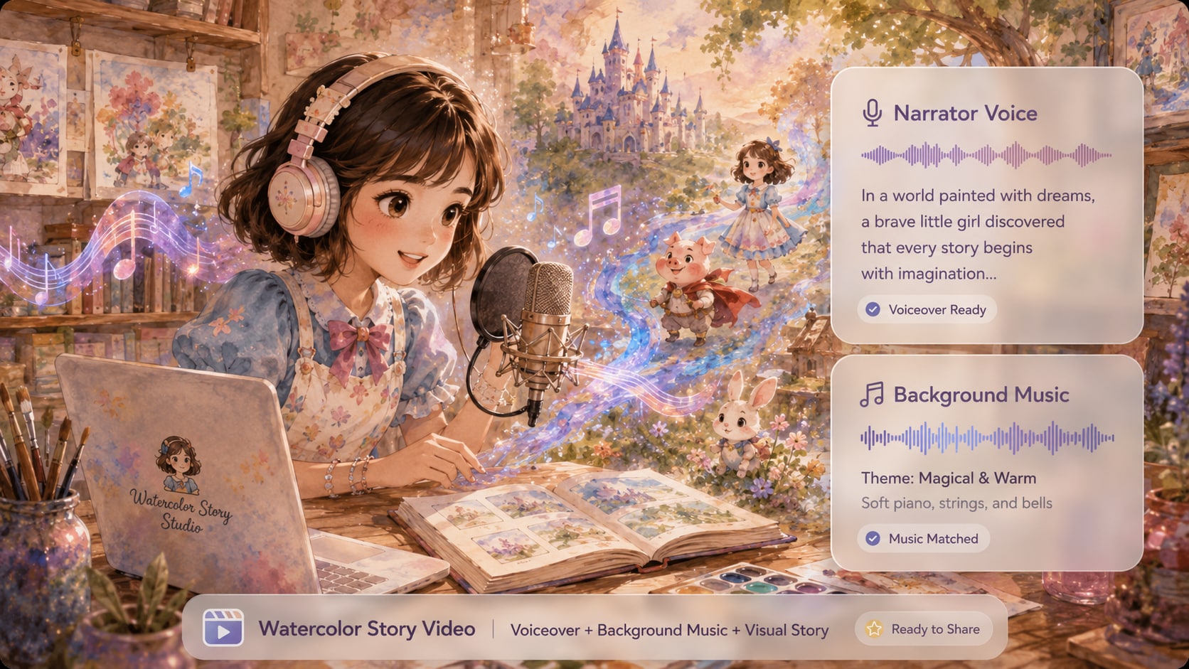 ai watercolor story video with music