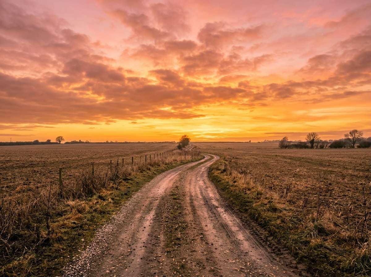 after - same landscape with dramatic golden sunset sky replaced by AI