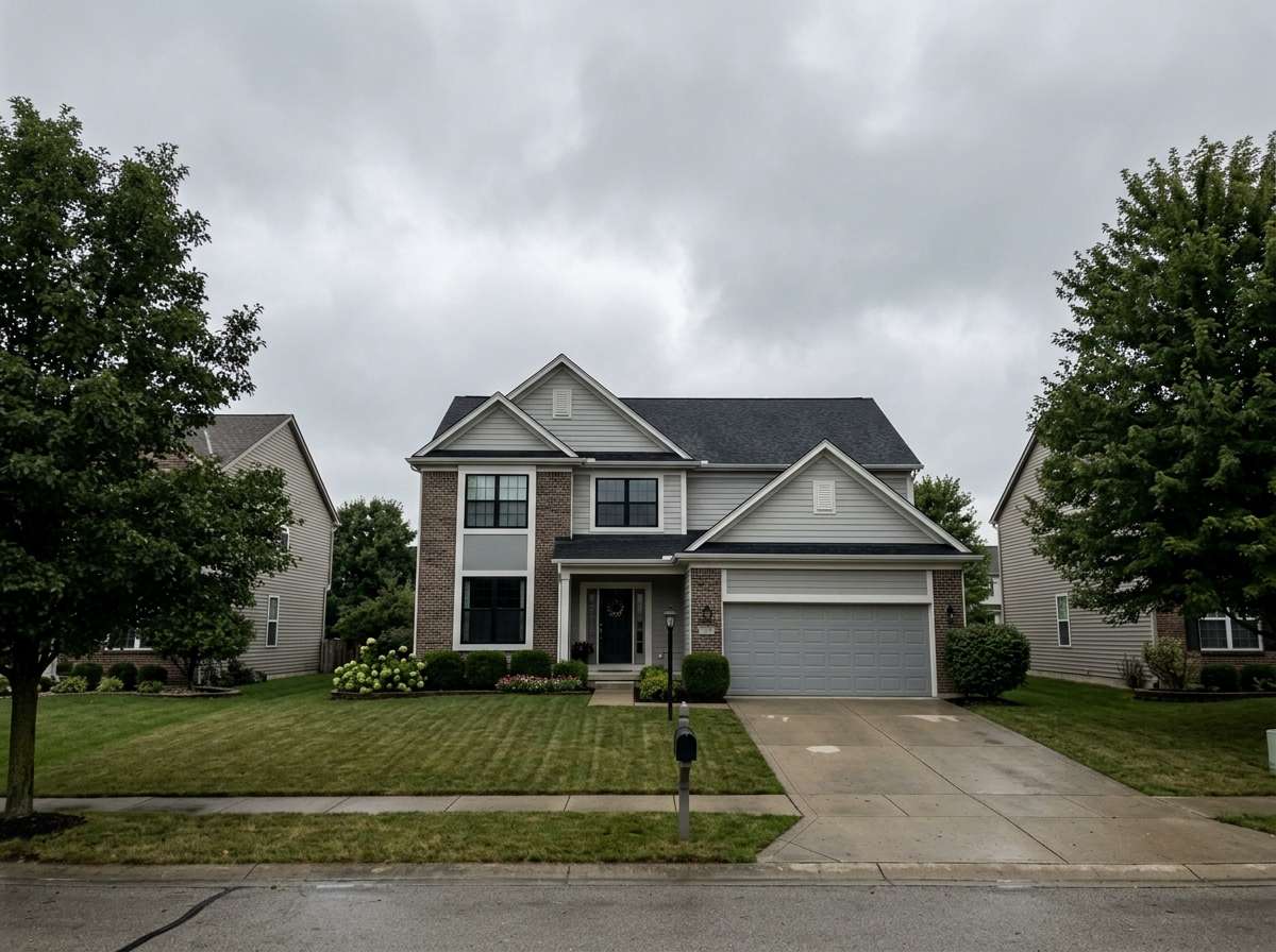 before - house exterior with dull gray overcast sky