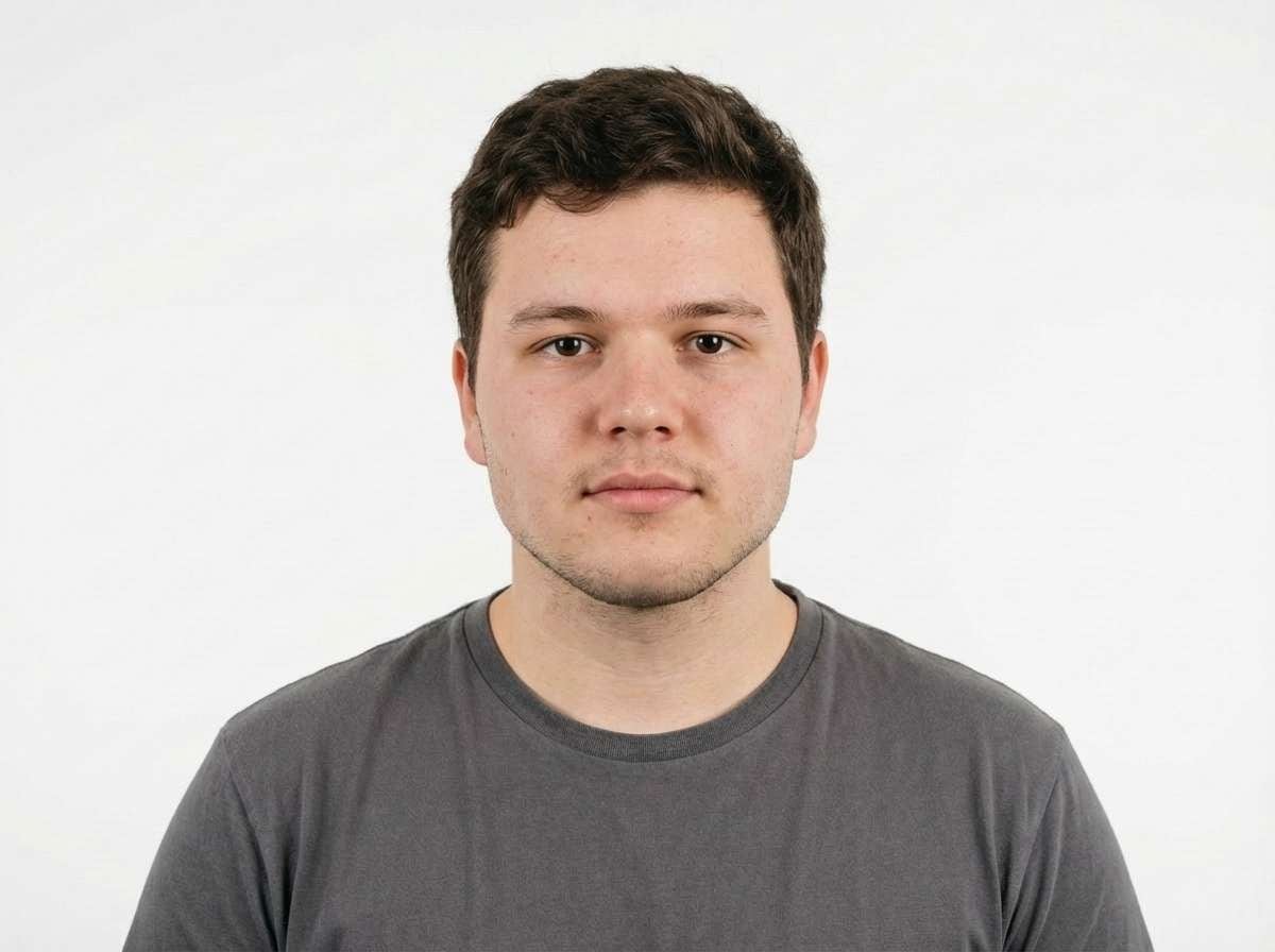 after - same man portrait with AI-enhanced jaw definition and cheek contouring, slimmer facial appearance