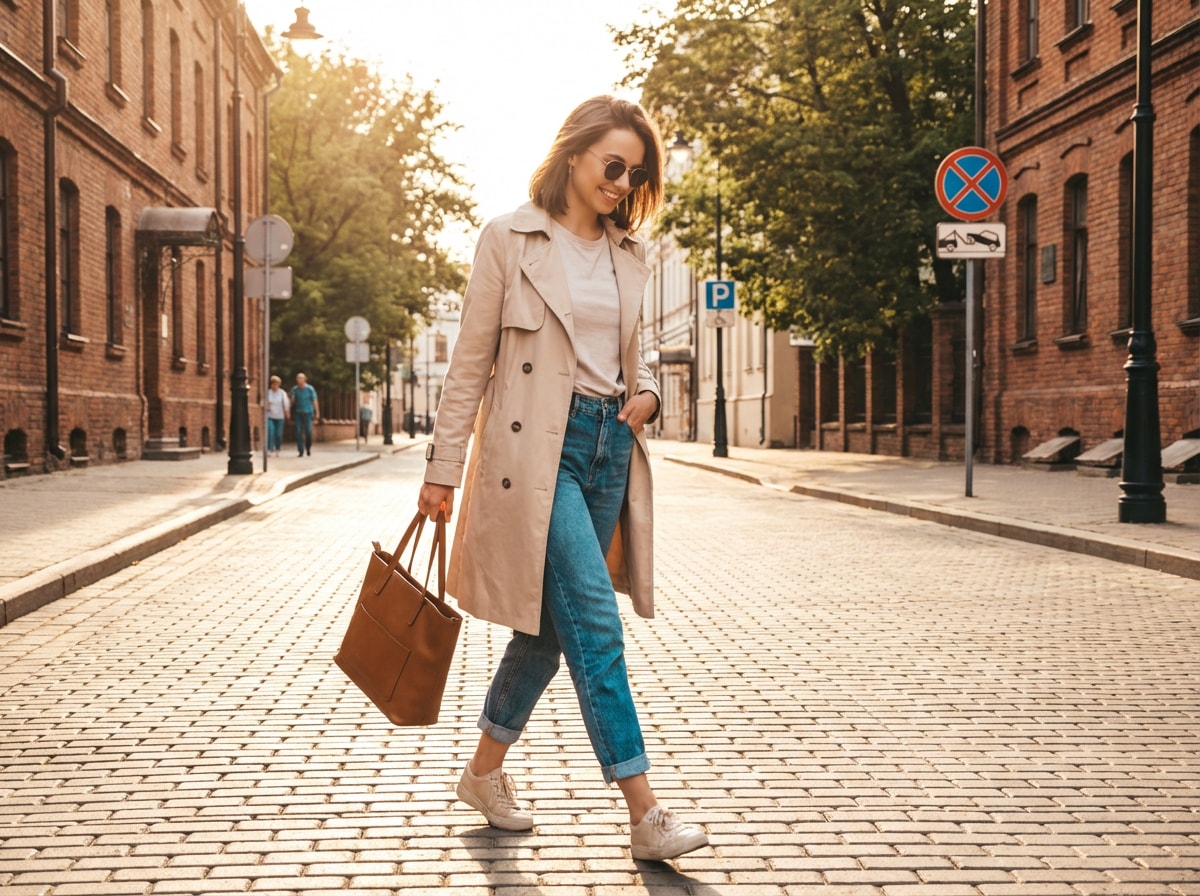 before - woman on city street during golden hour, clean digital photo, no film effect