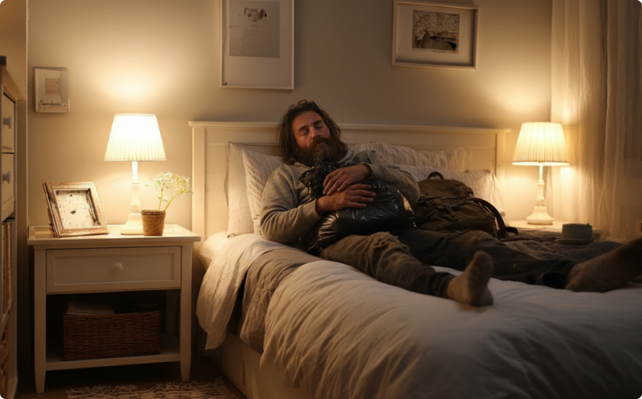 Homeless man AI photo generator