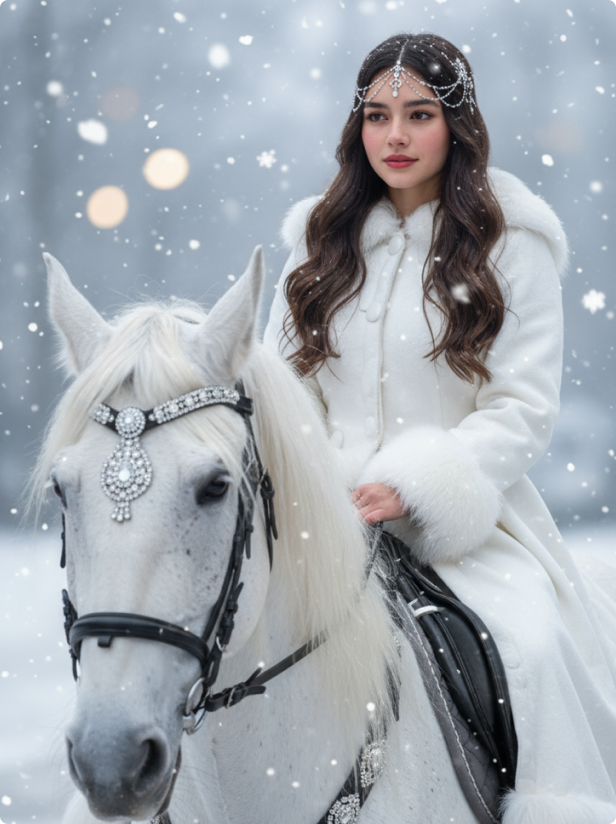 Snow horse riding photo template