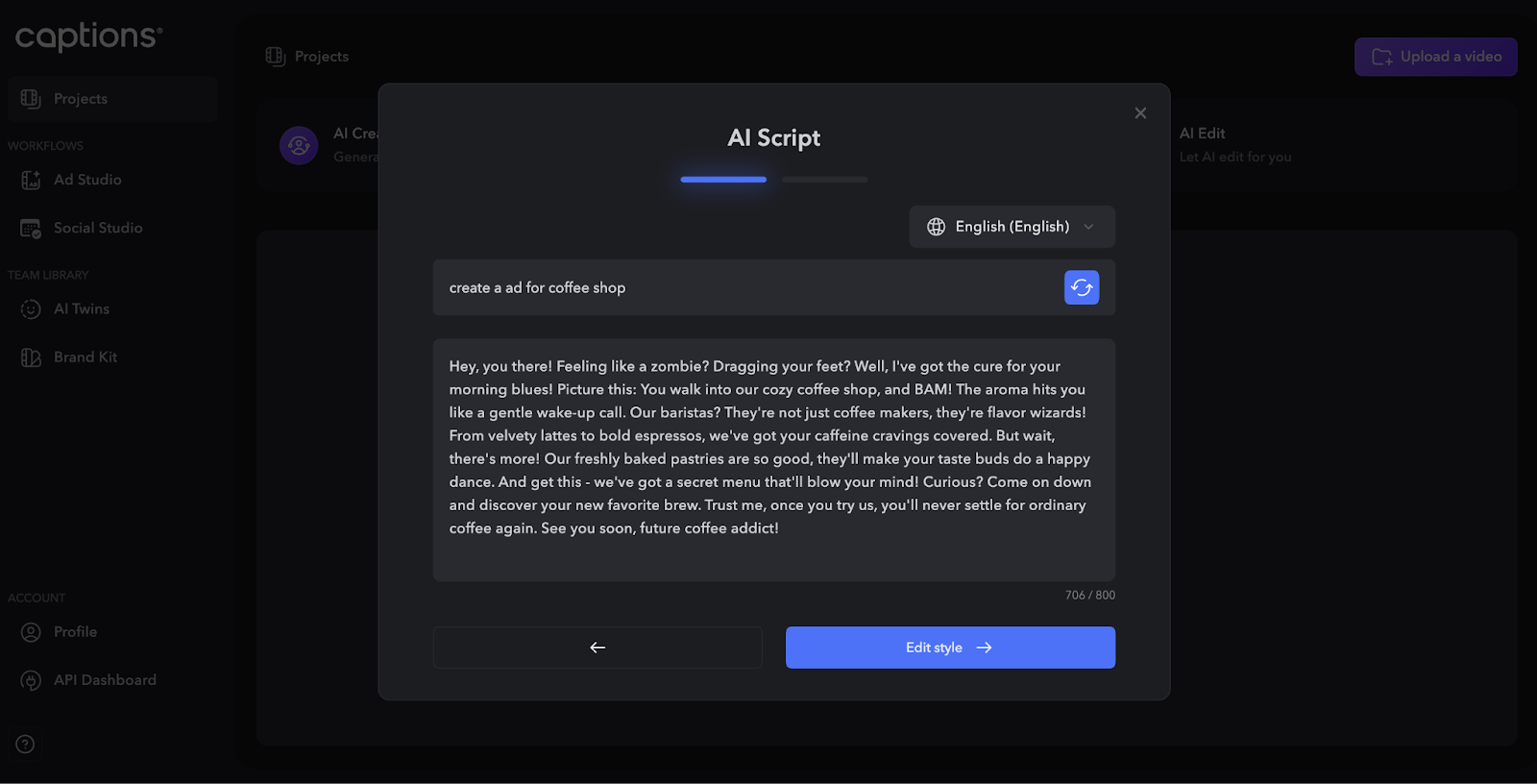 captions ai adjustment